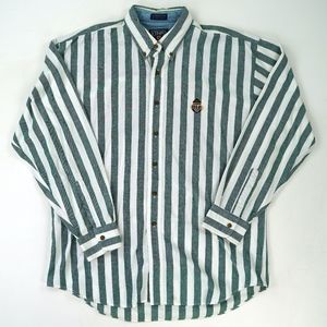 Vtg Chaps Ralph Lauren Shield Striped Green Button